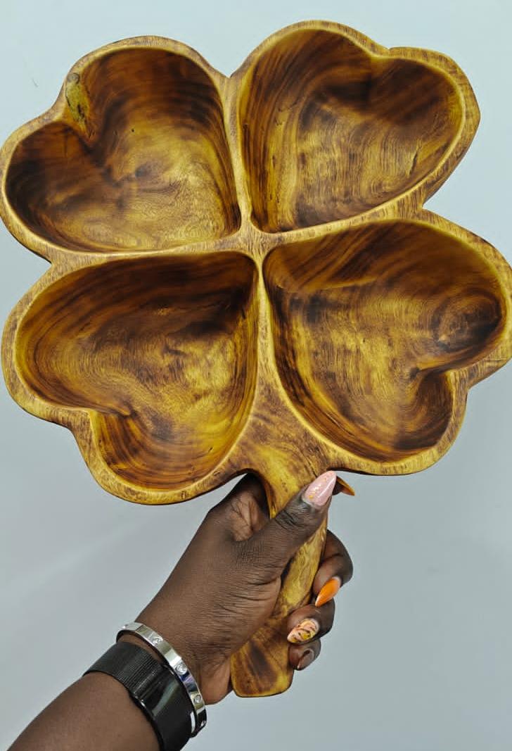 4 in 1 Leaf Clover Handcrafted Wooden Serving Tray