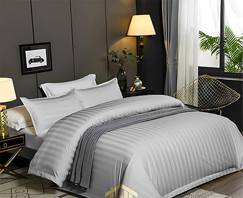 4 pc set , Cotton striped binded duvet, one bedsheet and two pillowcases