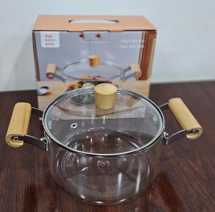 2 wooden handle High Boron Heavy borosilicate Glass cookware