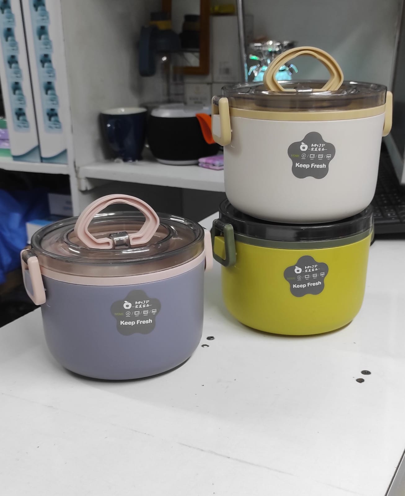 Heated clear lid Lunch Box, Stainless Steel Round Lunch Box, Thermal Insulation Lunch Box Double Insulation Tableware Food