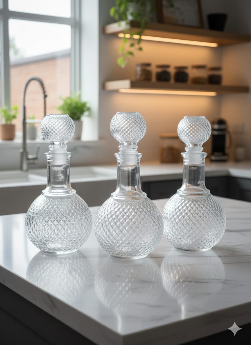 Diamond Quilted Round Glass Decanter