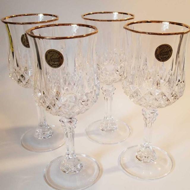 6pcs Cristal d'Arques Garanti France Stemware 24% Lead Crystal glass 6" tall Pair, Gold rim wine glass