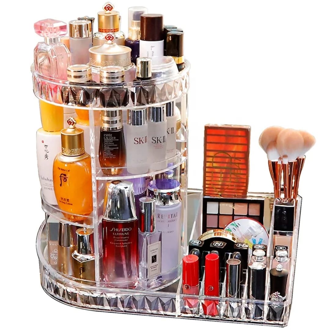 Diamond pattern Desktop Transparent Acrylic Skin Care Product Lipstick Perfume Storage Rack Dressing Table Light Luxury Rotating Cosmetics Storage Box