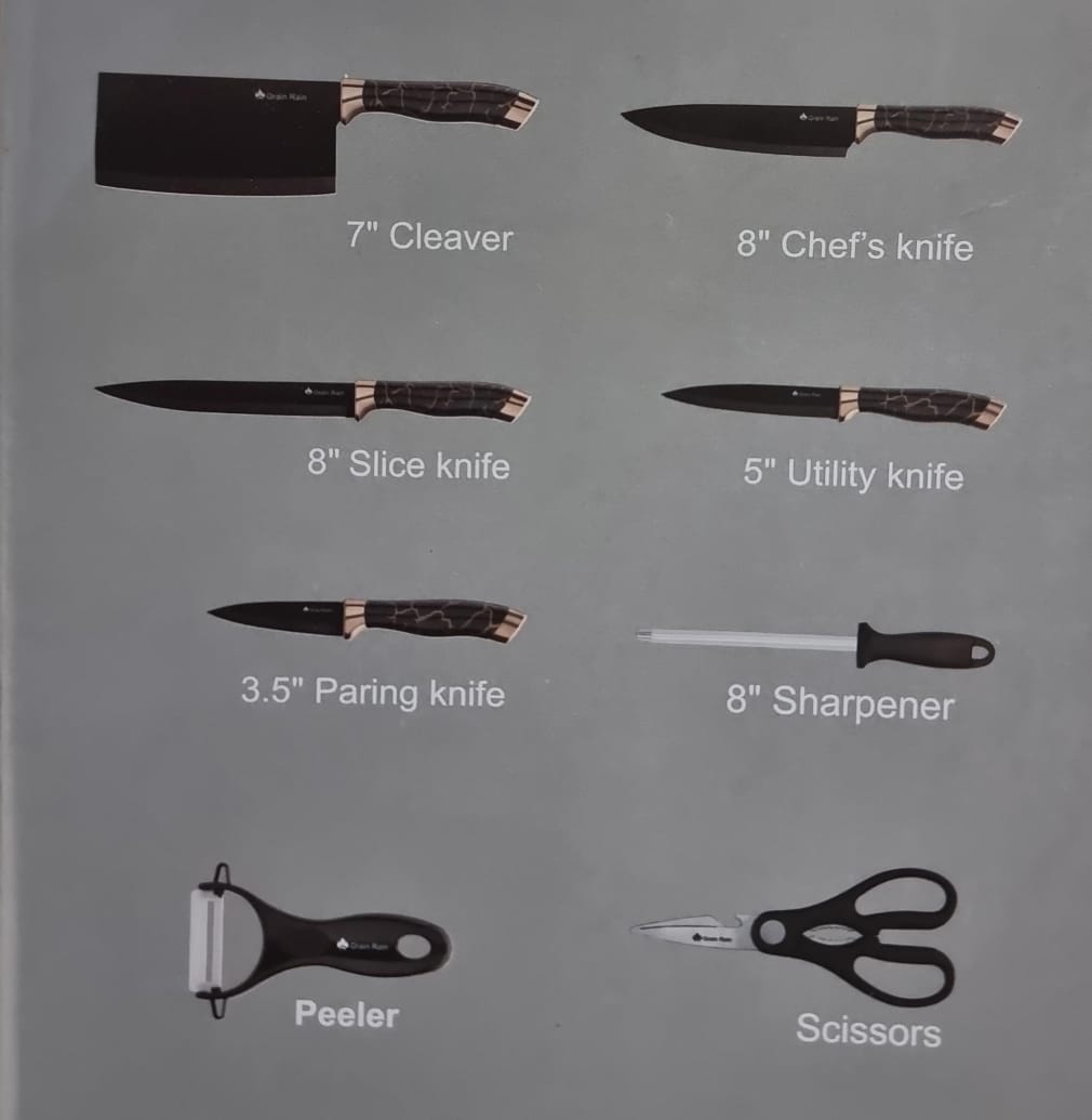 High quality Marble profile Heavy stainless steel 9pc knife sets