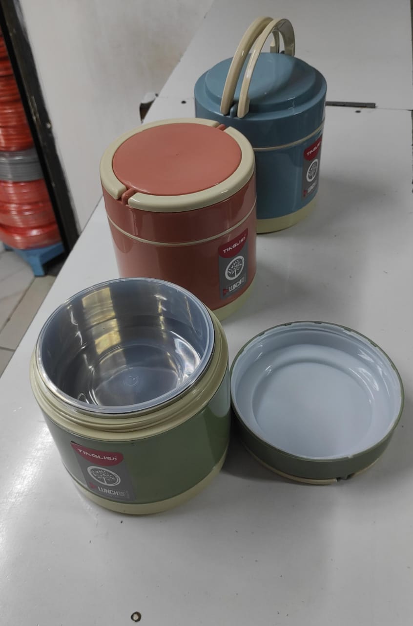 1.4L Thermoware Double Wall Insulated lunch box, Hot Meal Stainless Steel inside Container, Food Lunch Box Tiffin with 2 plastic compartment lunch box, two compartments lunchbox, two insert lunchbox