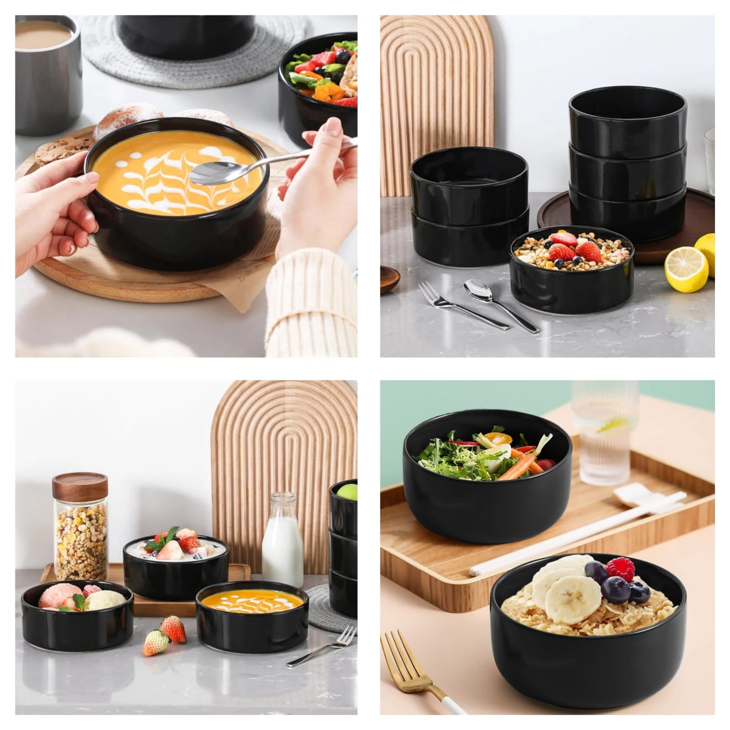Black flat bottom Bowls 6"