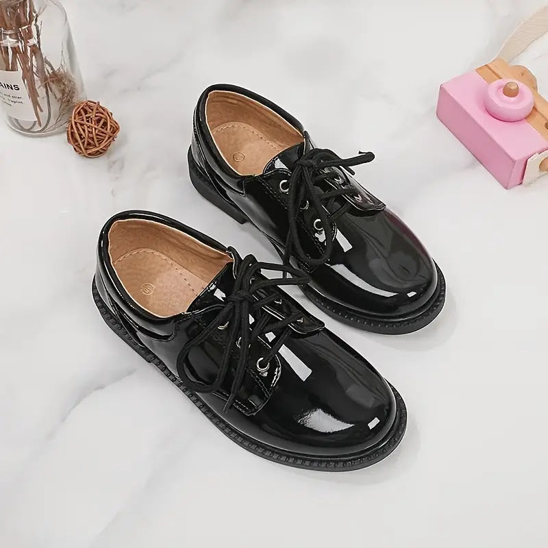 UNISEX HIGH-QUALITY BLACK PATENT LEATHER SCHOOL SHOES