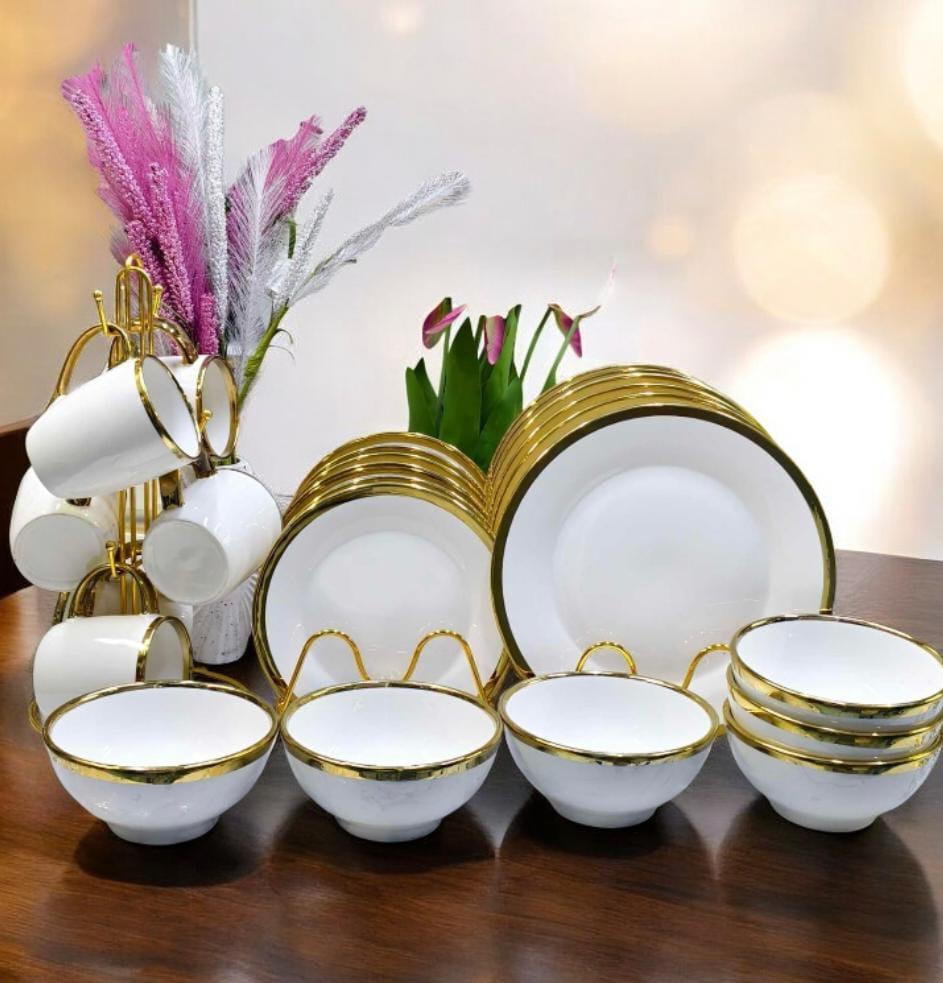 24pcs CERAMIC WHITE GOLD DINNER SET
