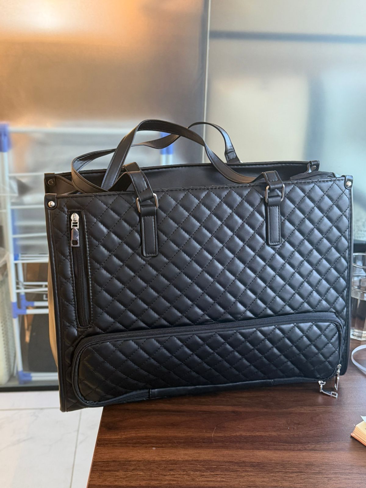 Quilted Large Capacity 15.6” Business Laptop Tote Bag with Insulated Lunch Compartment
