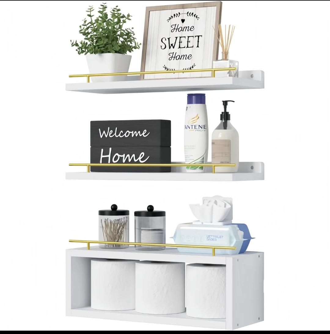 Solid pine wood bathroom floating shelves