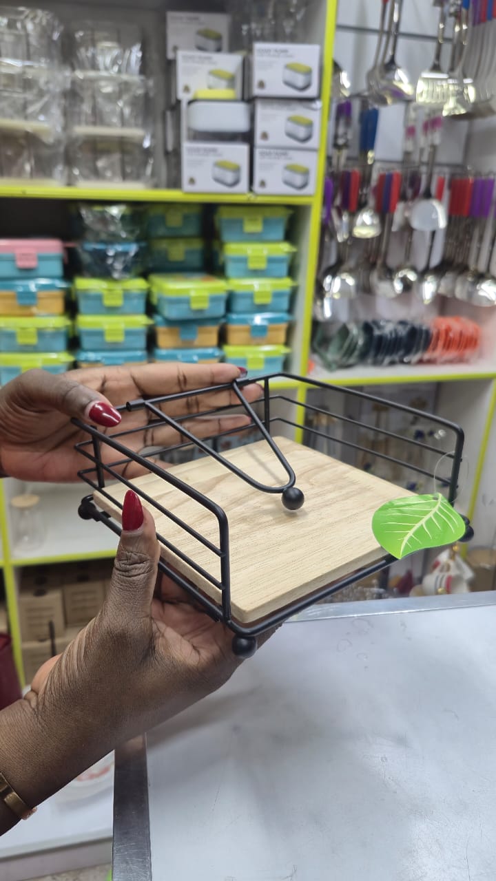 Bamboo base metallic serviette holder