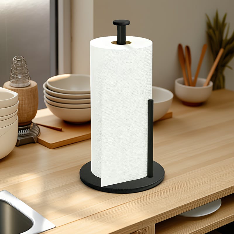 Stainless Steel Paper Towel Holder Weighted Base Vertical Kitchen Roll Dispenser Durable Non-slip Roll Organizer