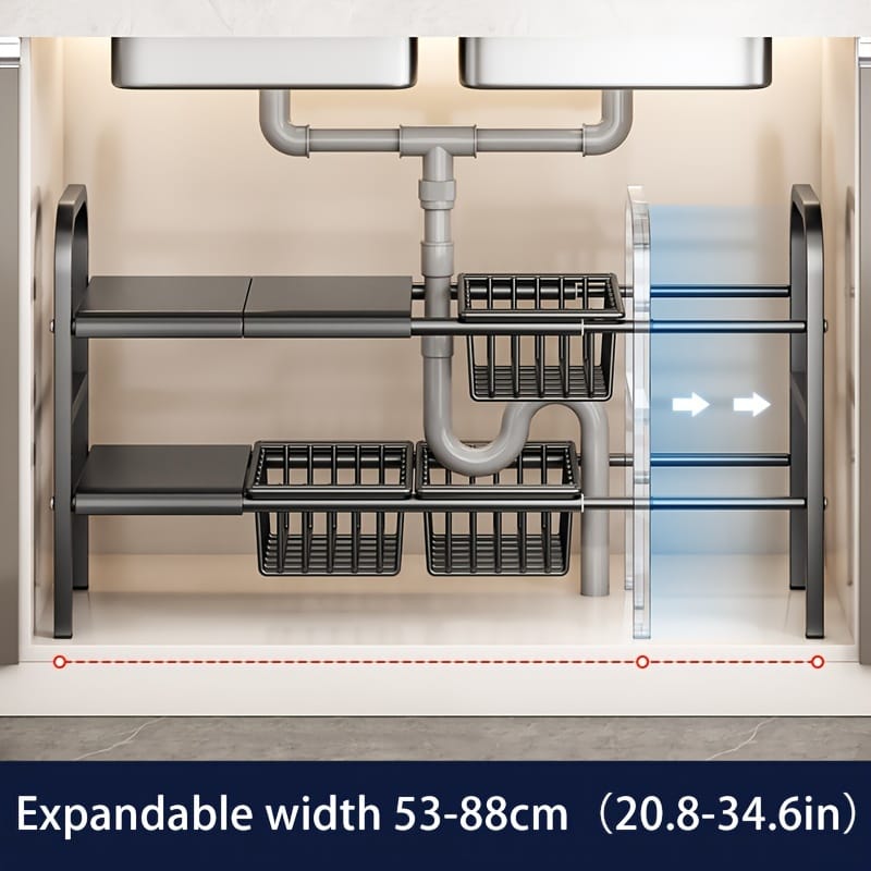 Under the sink adjustable 2 tier rack