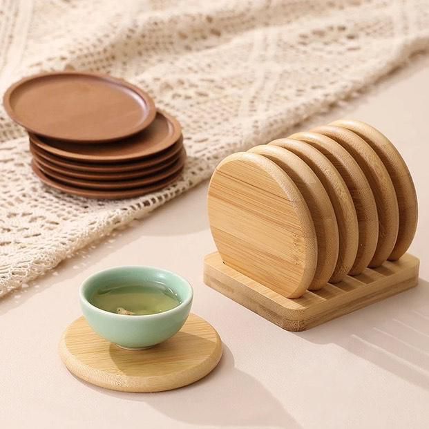 Eco-Friendly Heavy Duty Bamboo Coasters
6pcs bamboo coasters + 1 holder rack