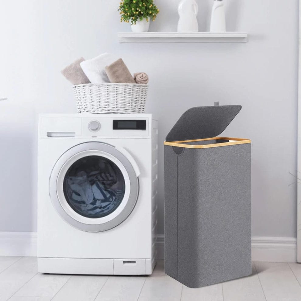 Gray Collapsible Laundry Hamper with Lid