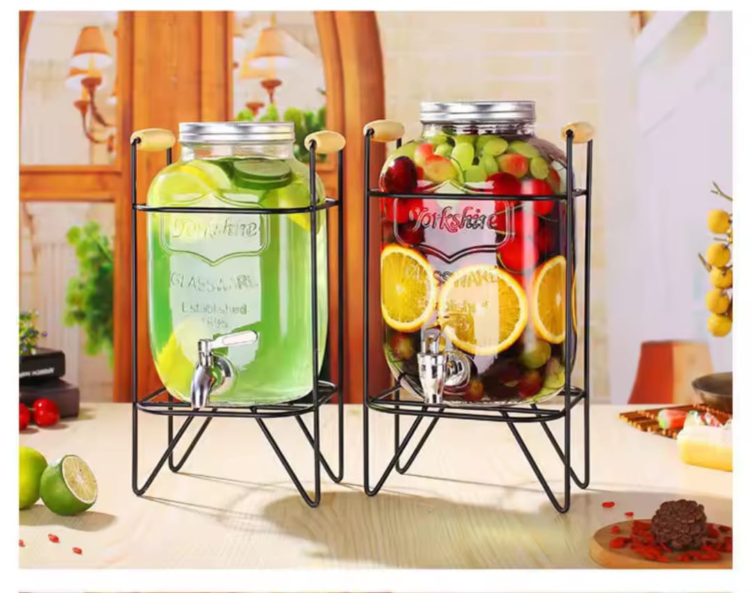 Glass dispenser with metallic stand