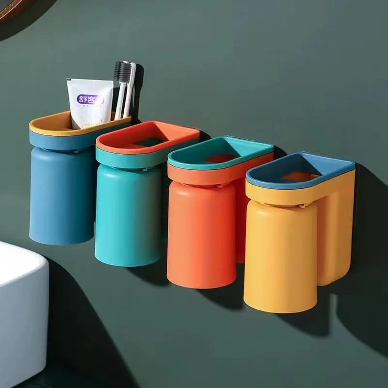 Toothbrush Holder Rack Set Wall Mounted Punch-free Mouthwash Cup Toothpaste Storage Rack Organizer Box Bathroom Accessories