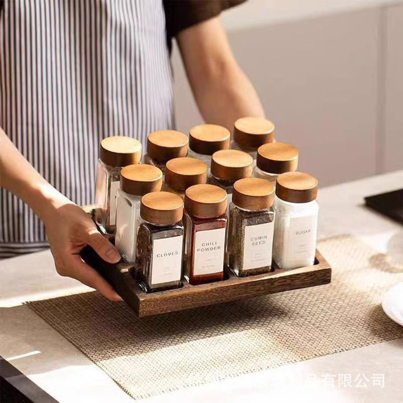 Spice jars set with bamboo stand