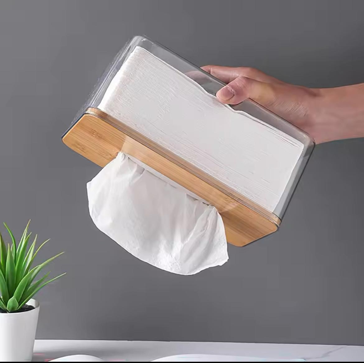 Nordic minimalist tissue box with bamboo lid
