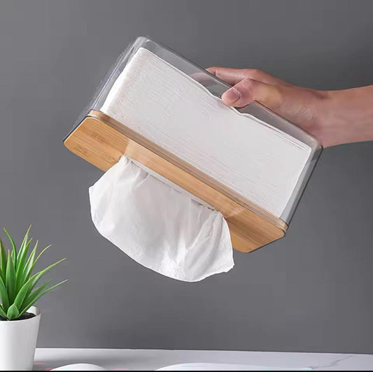 Nordic minimalist tissue box with bamboo lid