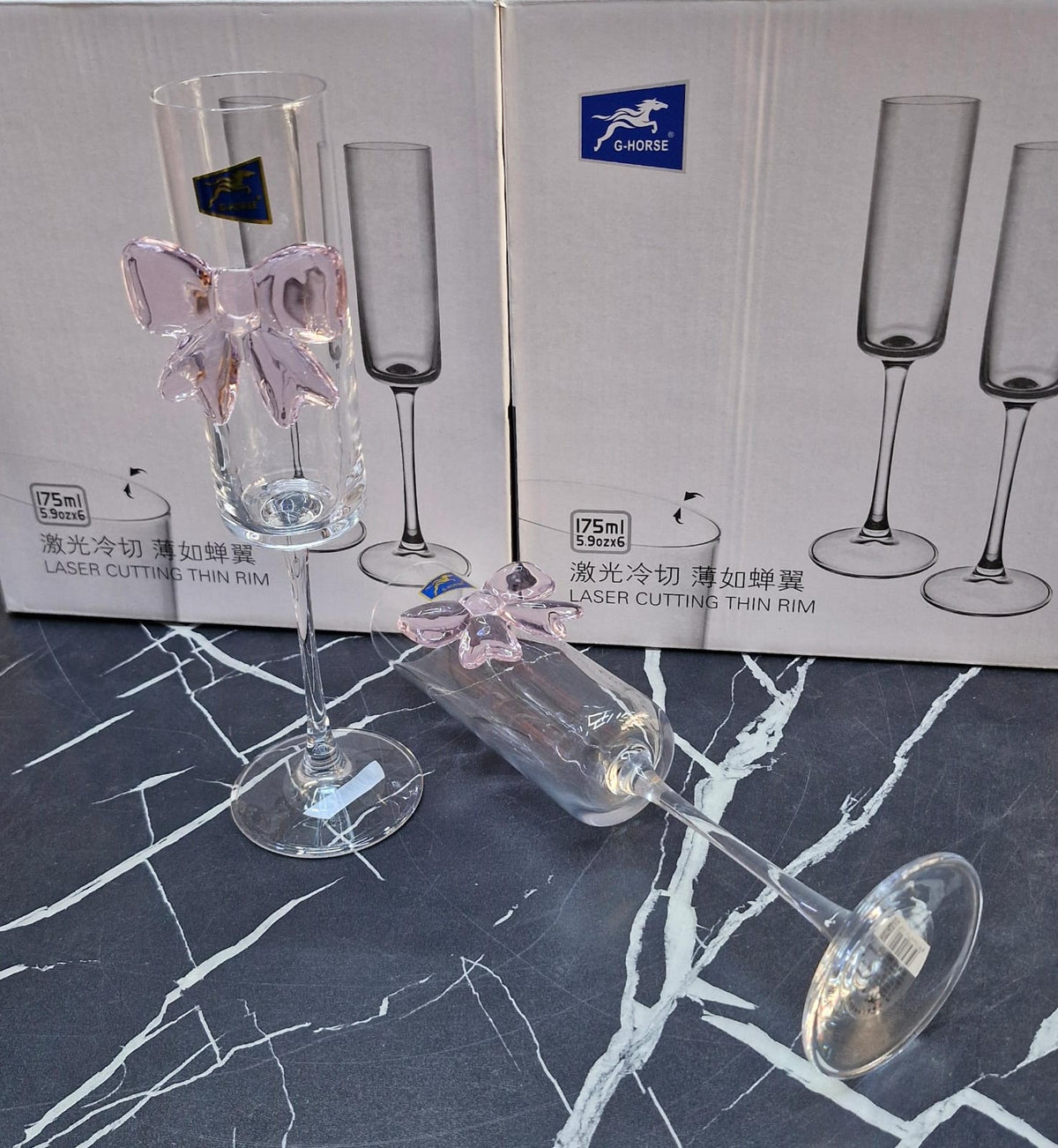 Pink Bow Champagne Flutes