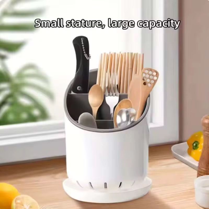 Cutlery drainer and organizer with safe knife slot