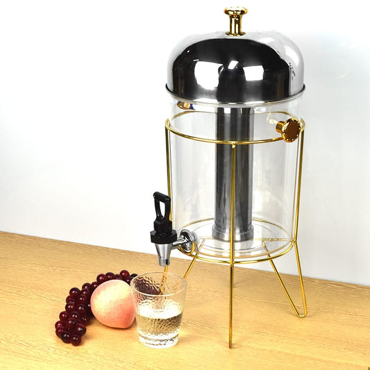 8L Golden metal frame juice dispenser with stainless steel ice cube tube