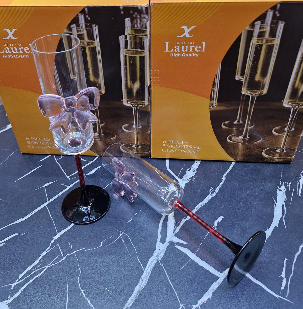 Pink Bow Champagne Flutes