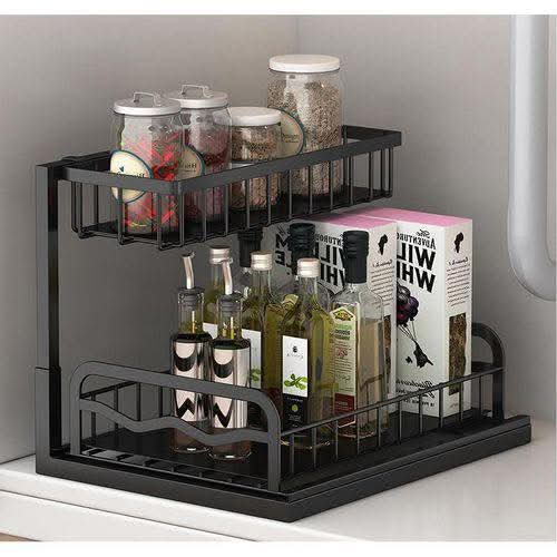 2 tier cabinet spice rack organizer