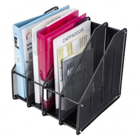 4 slot vertical metallic mesh desk file organizer