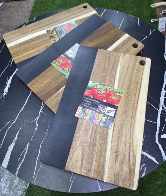 New Rectangular Acacia wood Cutting Board with Natural Marble Stiching