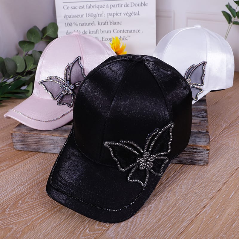 Shiny Rhinestone Butterfly Embroidery Women Baseball Cap