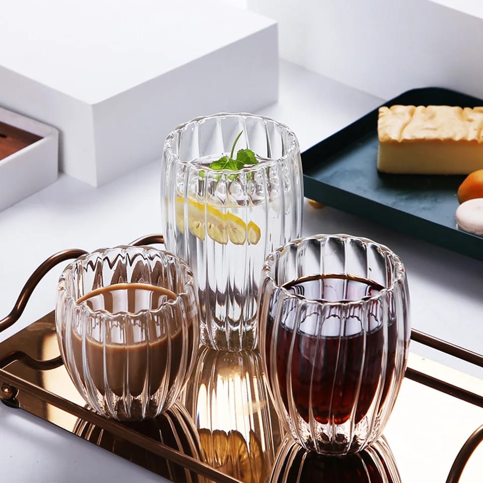 Stripe Double Wall  Glass Mug