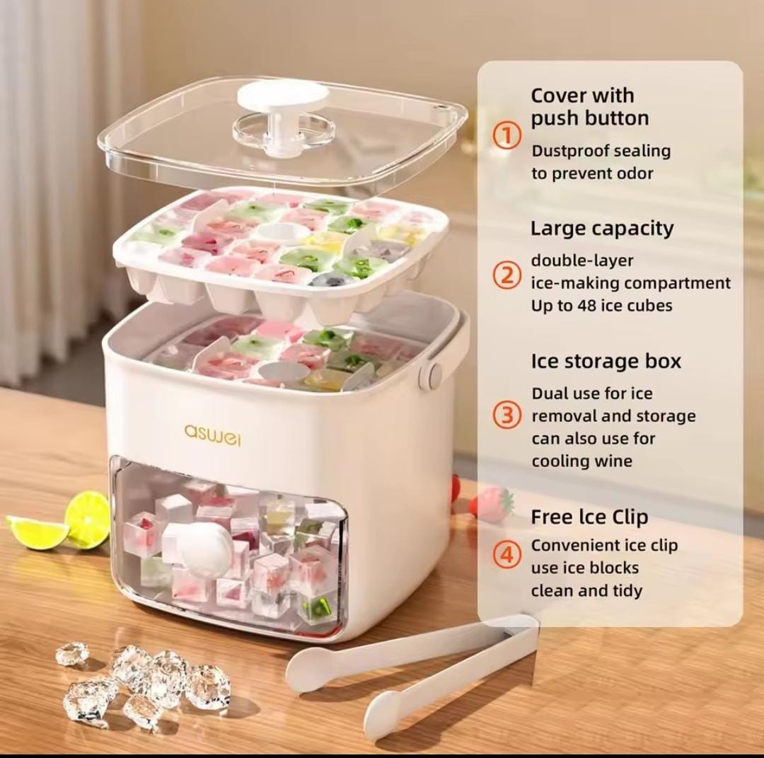 Premium Double Layed Large Capacity 48 Grid Ice Cube maker Tray