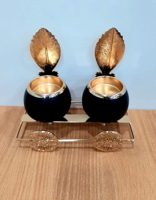 Ceramic 2in1 Candle Holder Gold Leaf Black White