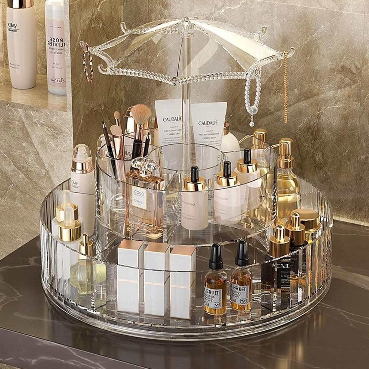 Rotating Umbrella Makeup Organizer