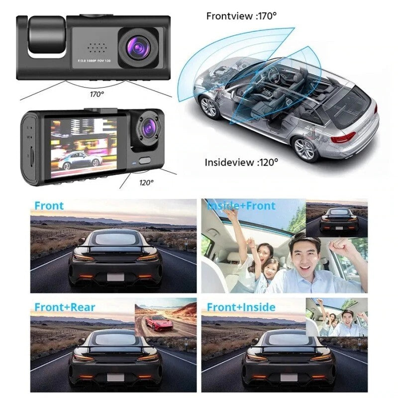 Front/Rear/Inside Video Recorder Camera G-sensor HD 1080P Car Dual Lens Dash Cam