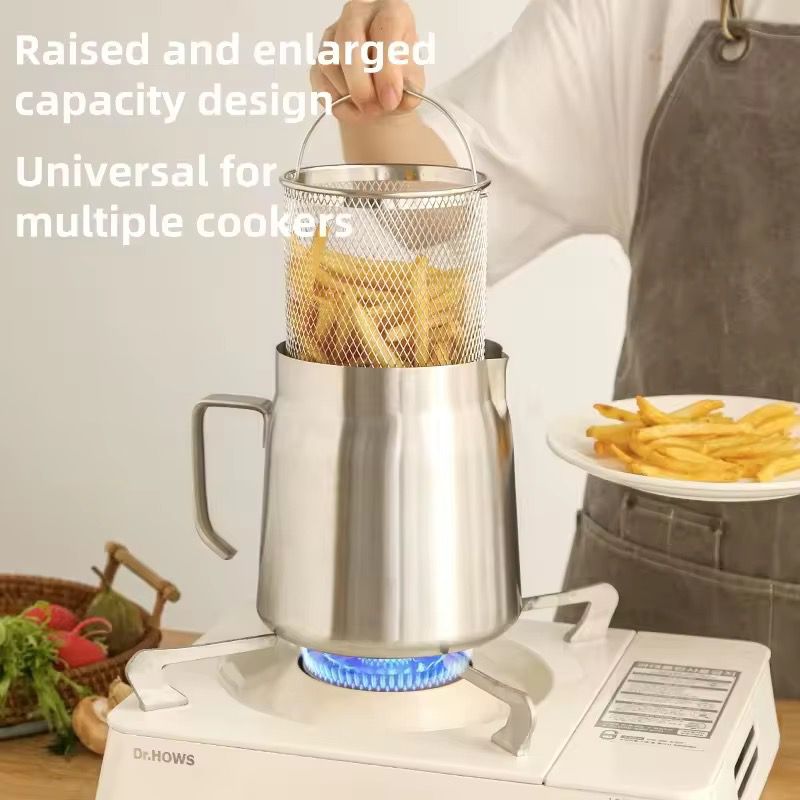Stainless steel oil strainer pot with frying basket filter .