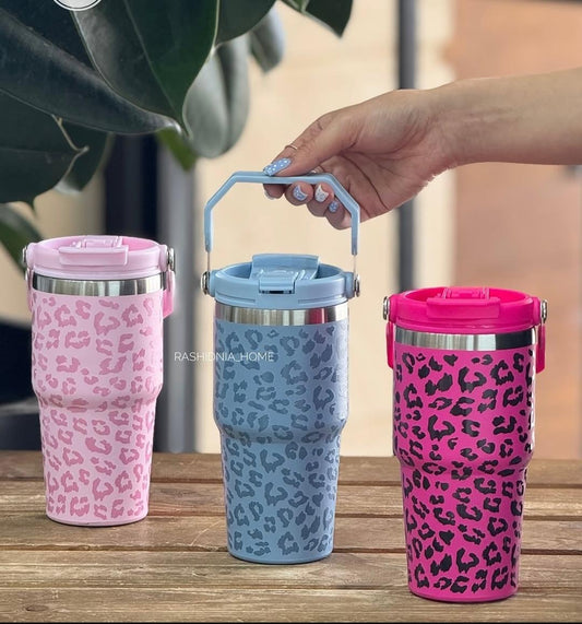 600ml Stainless Steel Tumbler Leopard Print Water Bottle