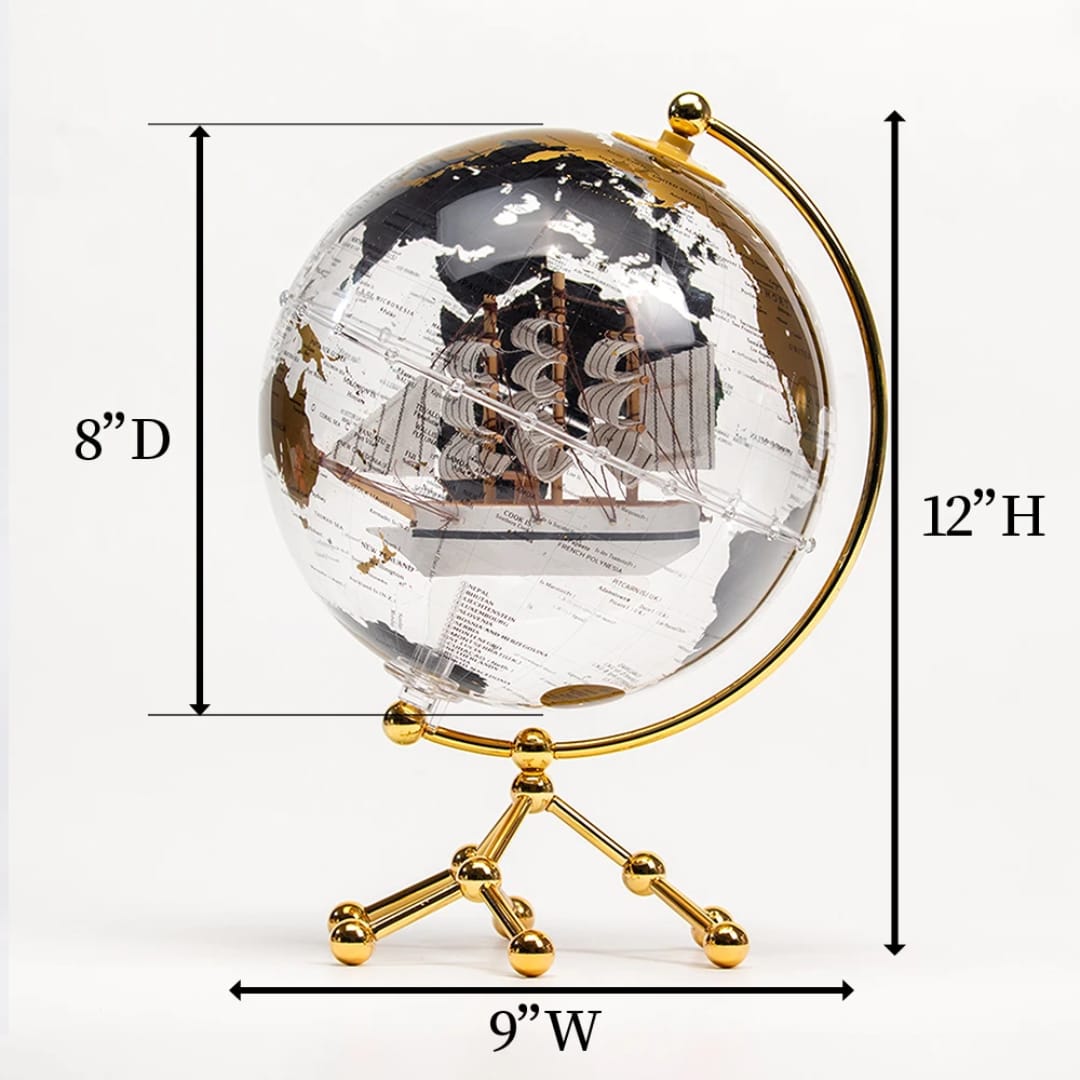 Illuminating LED world globe ornament with metal stand