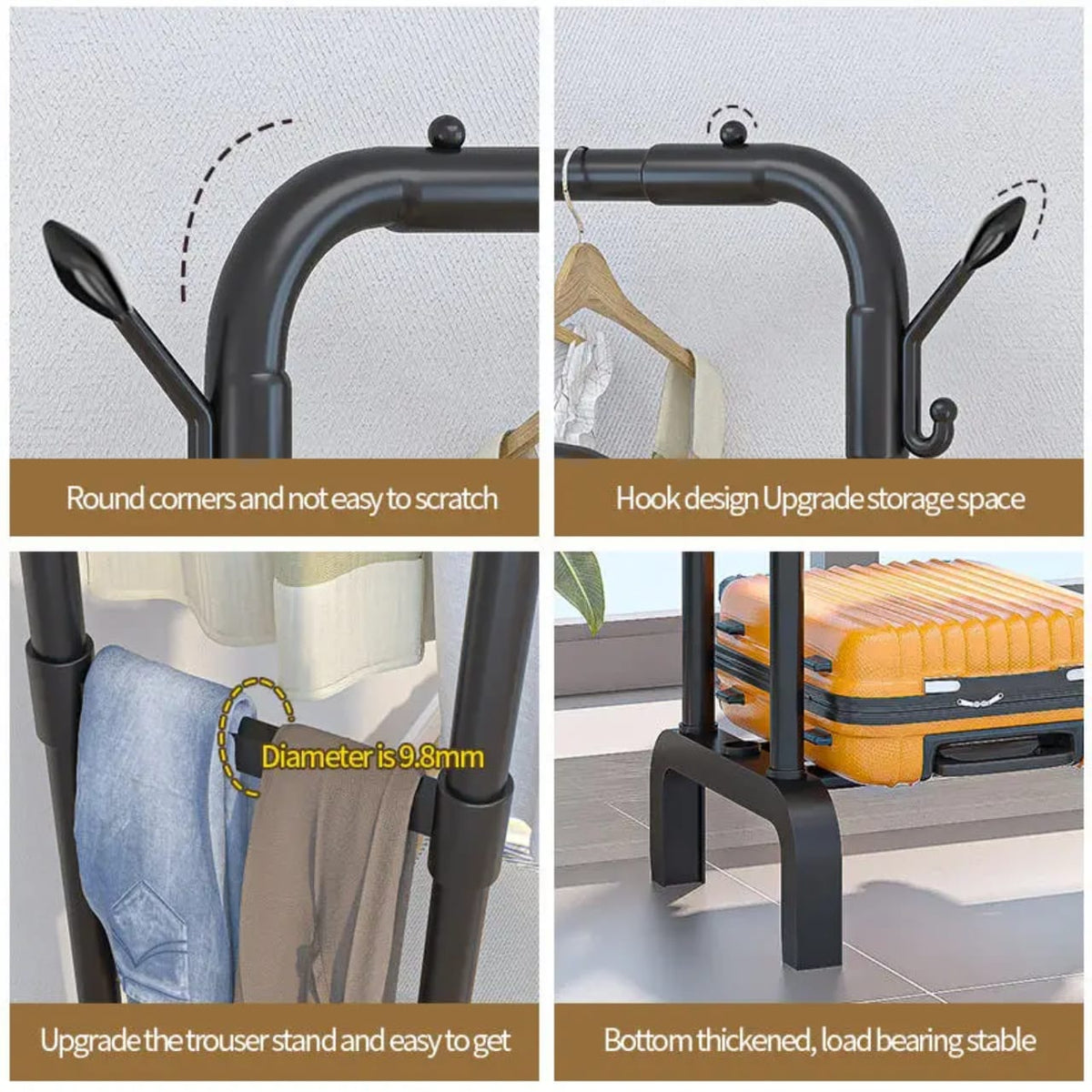 Double Pole Clothing Rack With Wheels & Lower Storage Shelf for Boxes /Shoes