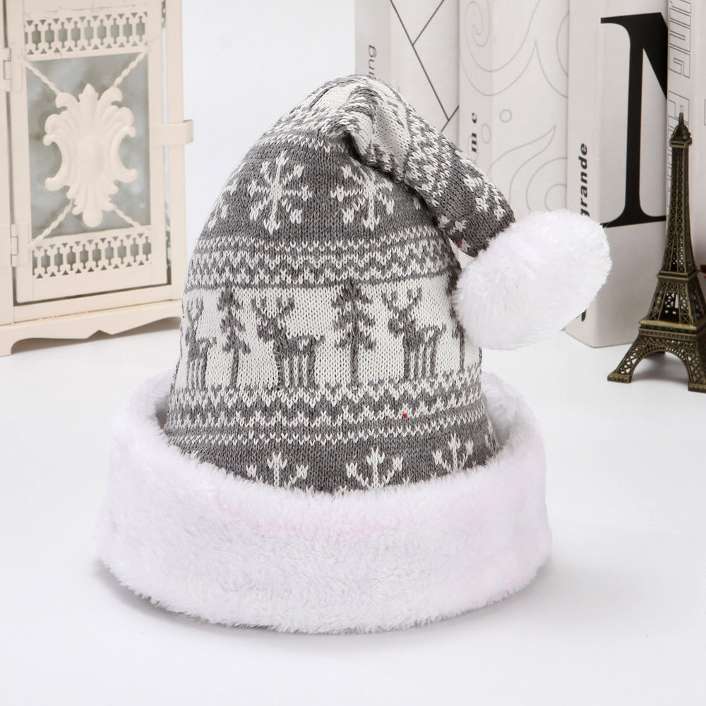 New Deer Knitted Wool Thick Plush Christmas Hat Adult Santa Claus Hat