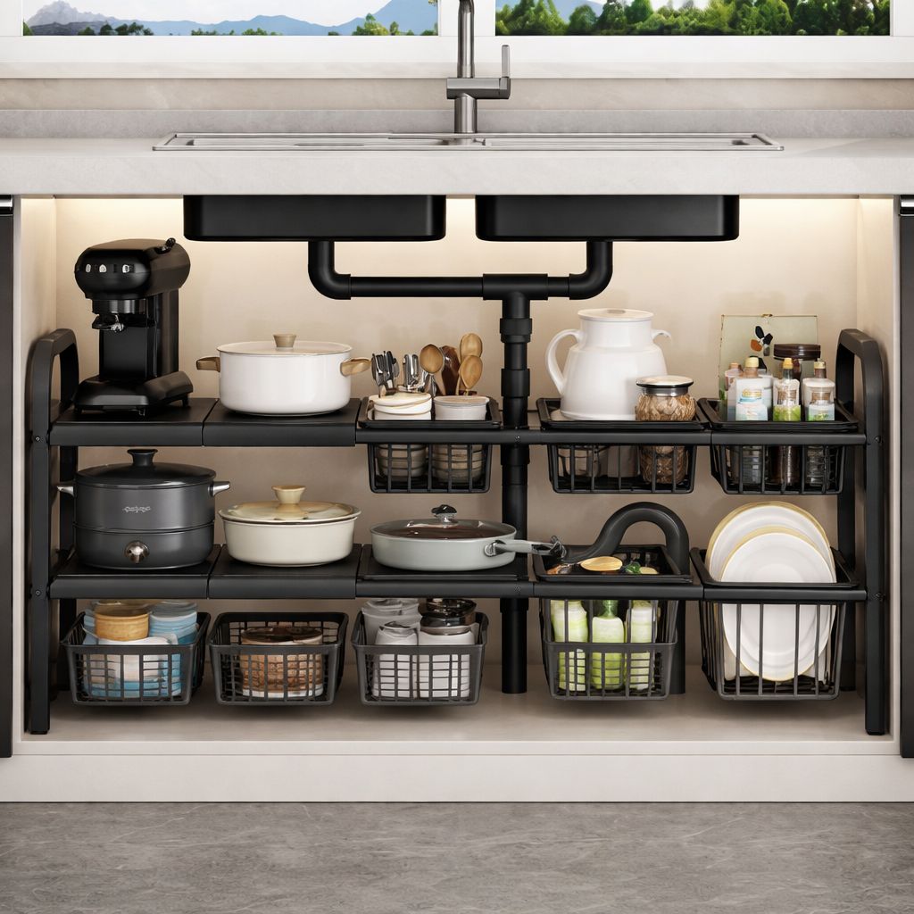 Expandable under-sink organizer (with 5 baskets