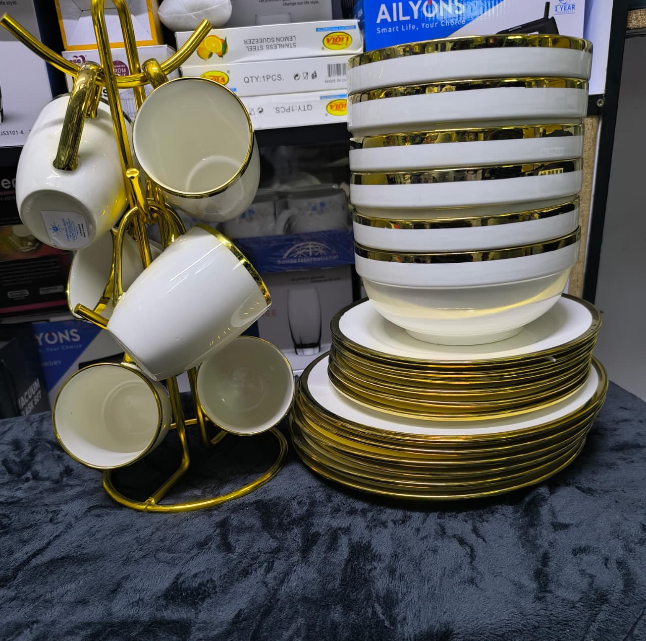 24pcs   CERAMIC WHITE GOLD DINNER SET