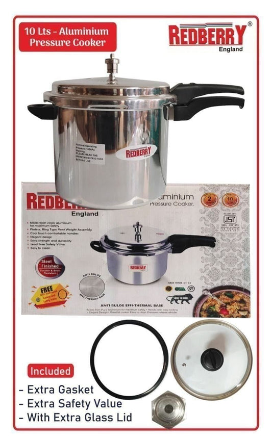 REDBERRY PREMIUM RANGE
ALUMINIUM PRESSURE COOKER: WITH GLASS LIDS