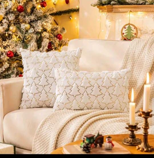 Christmas Tree Glitter Plush Cushion Cover Home