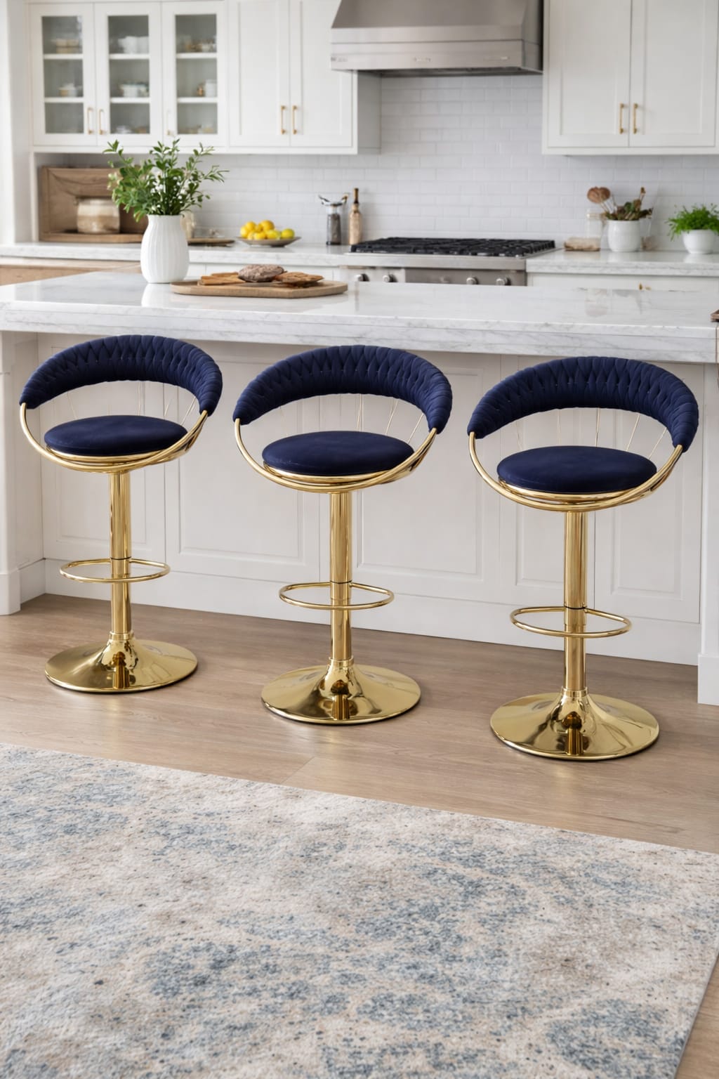 Tufted Barstool in Fabric with Golden Stand