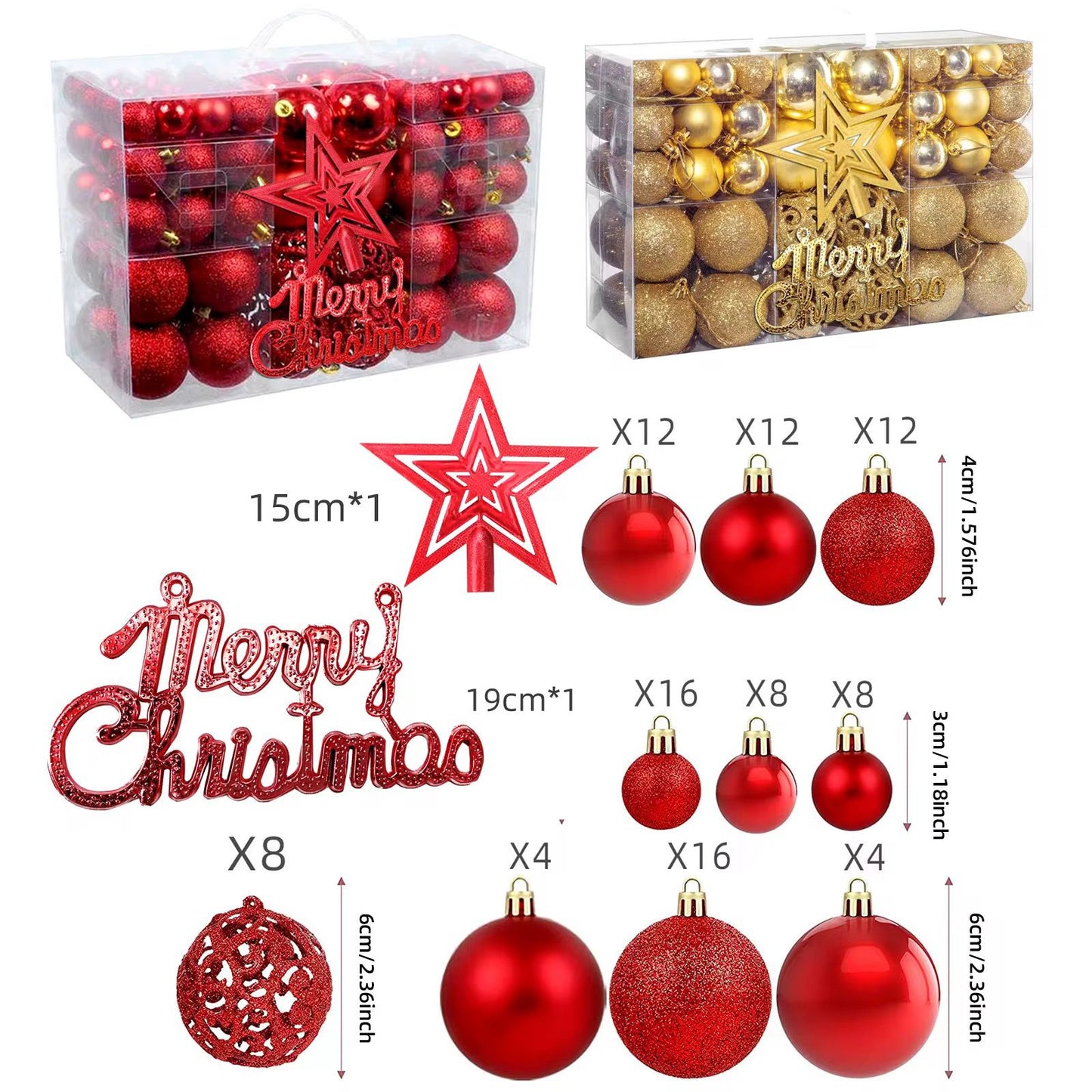 102 pcs  Christmas Balls Ornaments for Christmas Tree