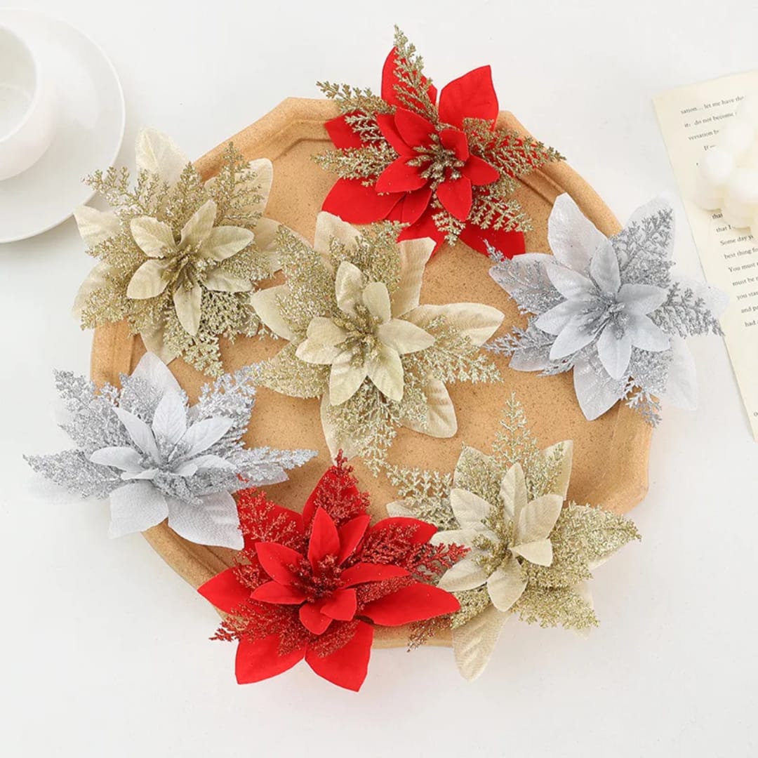 Silk poinsettia and cherry blossom Christmas