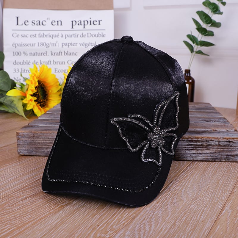 Shiny Rhinestone Butterfly Embroidery Women Baseball Cap